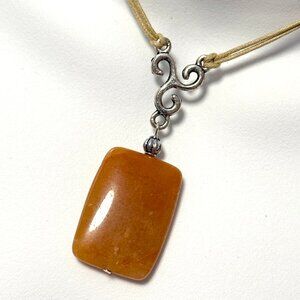 2/$20, Genuine Orange Aventurine Necklace, Geometric Gemstone Cord Necklace